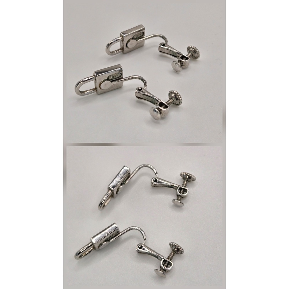 Christian Dior Vintage Padlock Screw Back Clip On Earrings Silver Tone Logo Lock - Picture 5 of 7